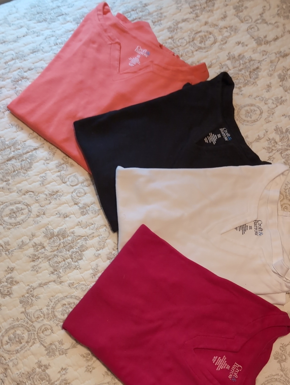 Croft & Barrow V-Neck Tee Bundle - Coral, Black, White, Fuchsia
